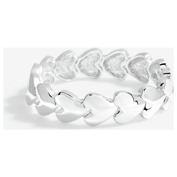 Lipsy silver polished molten heart stretch bracelet 26cm - British product