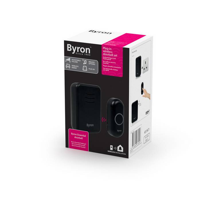 Byron wireless doorbell set black, UK version