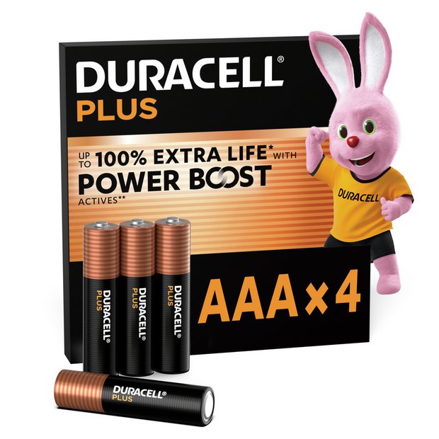 Duracell Plus Powerboost AAA batteries pack of 4, UK version
