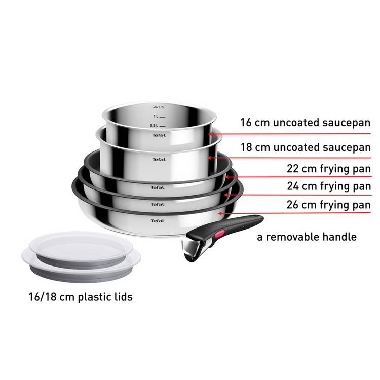 Tefal Ingenio stainless steel cookware set 8 piece, UK version