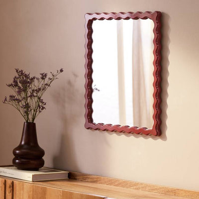 Argos Habitat Red Wood Lacquered Wavy Wall Mirror 48x40cm- Buy online at McGrocer