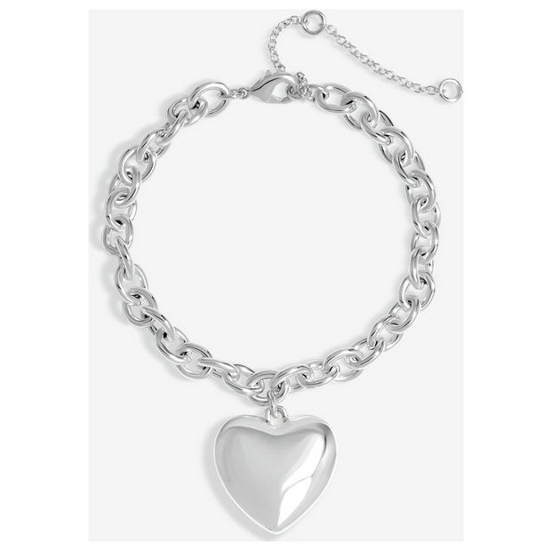 Lipsy silver puffed heart double chain bracelet - British product