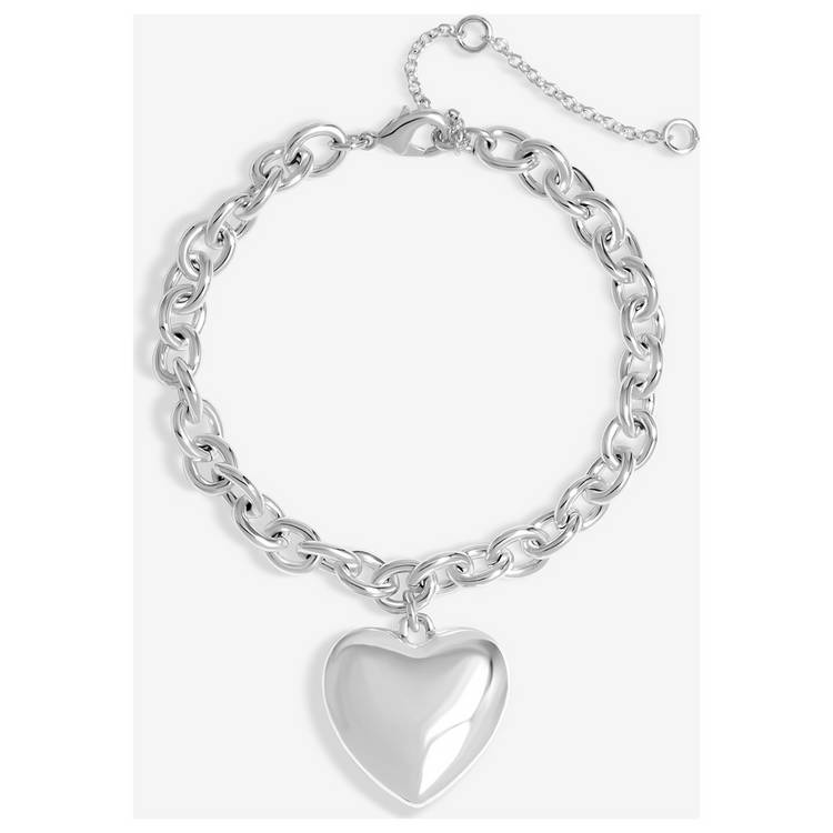Lipsy silver puffed heart double chain bracelet - British product