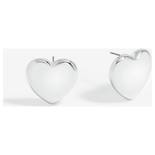 Lipsy silver polished puffed heart stud earrings (British brand)