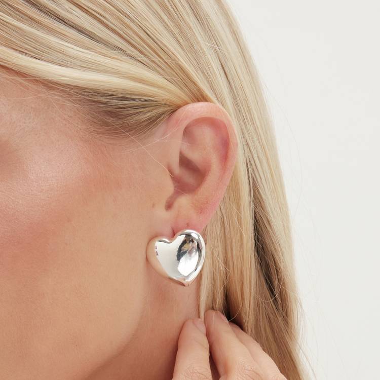 Lipsy silver polished puffed heart stud earrings (British brand)