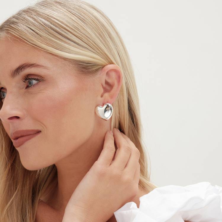 Lipsy silver polished puffed heart stud earrings (British brand)