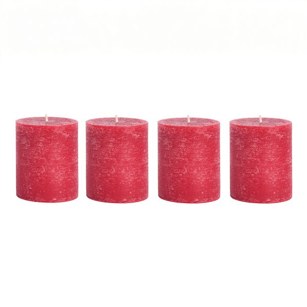 Argos Home unscented red pillar candles pack of 4 - British product