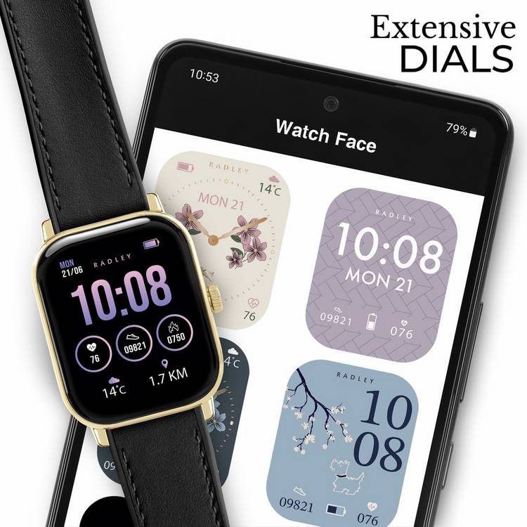 Radley Petite Smartwatch with black leather strap, imported from the UK