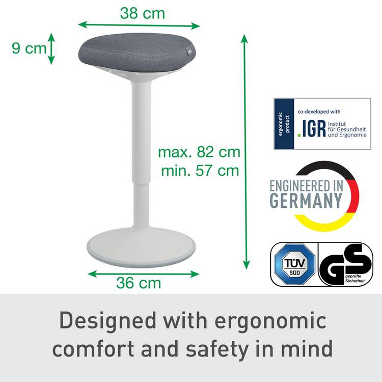 Leitz Ergo Active standing stool in light grey, imported from the UK