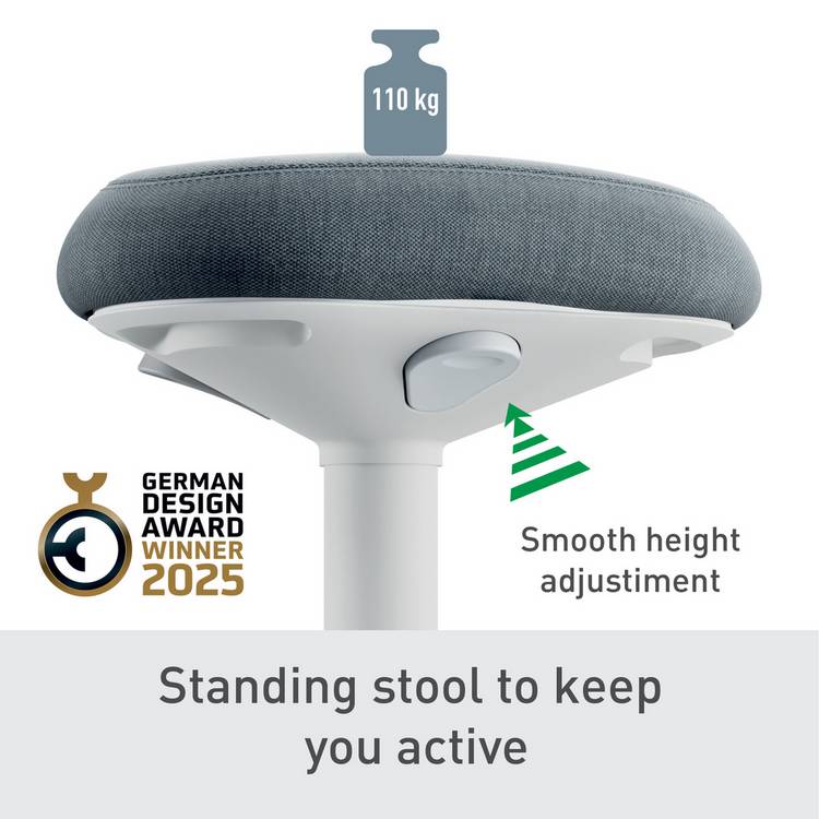 Leitz Ergo Active standing stool in light grey, imported from the UK