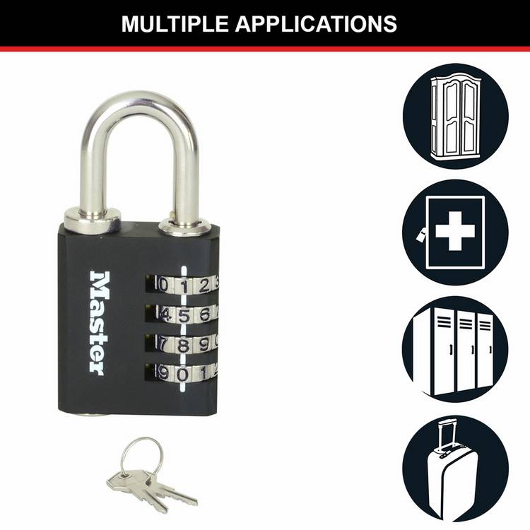 Master Lock combination padlock with override key, UK version