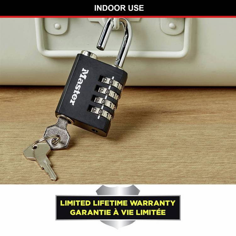 Master Lock combination padlock with override key, UK version