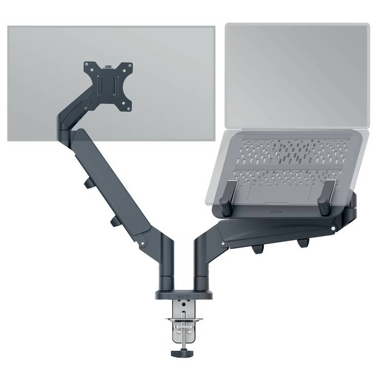 Leitz dual monitor and laptop arm dark grey - British product