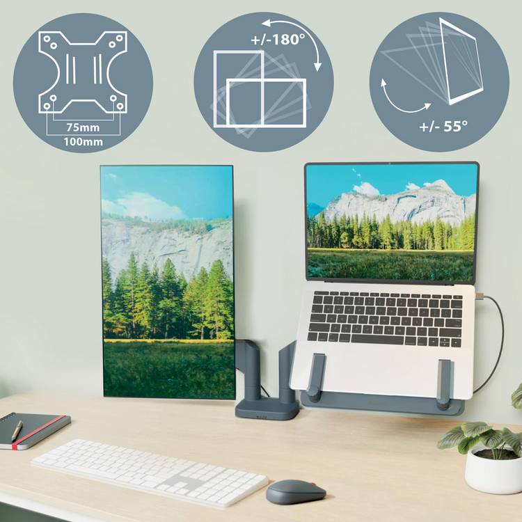Leitz dual monitor and laptop arm dark grey - British product