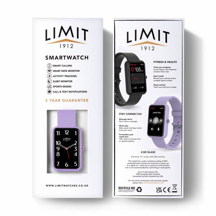 Limit purple silicone strap smart watch, UK version