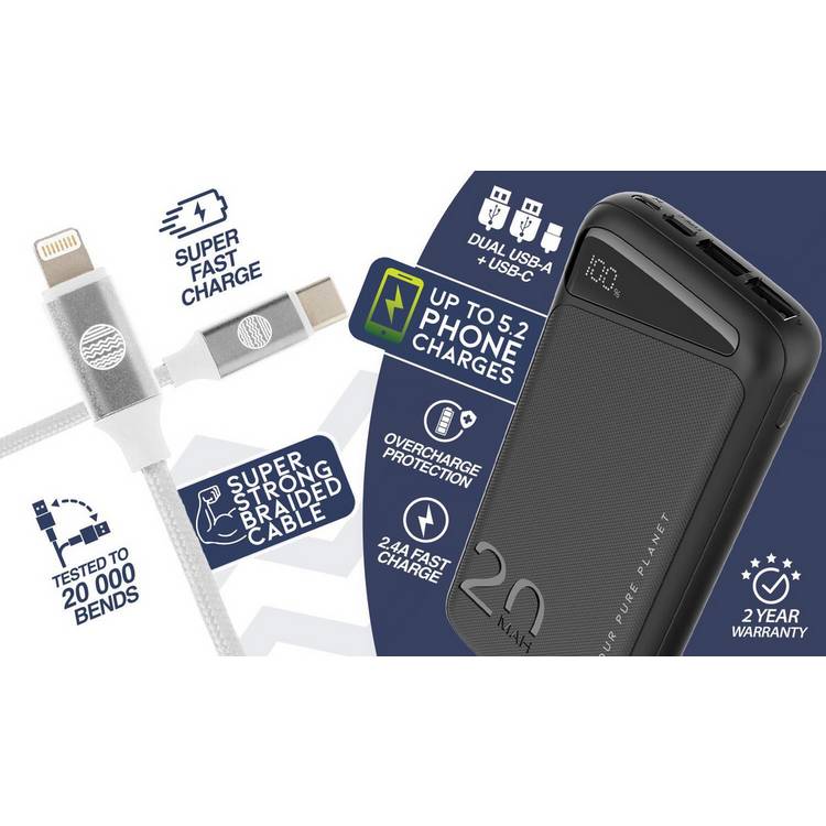 Our Pure Planet 20000mAh power bank with Lightning cable (British brand)