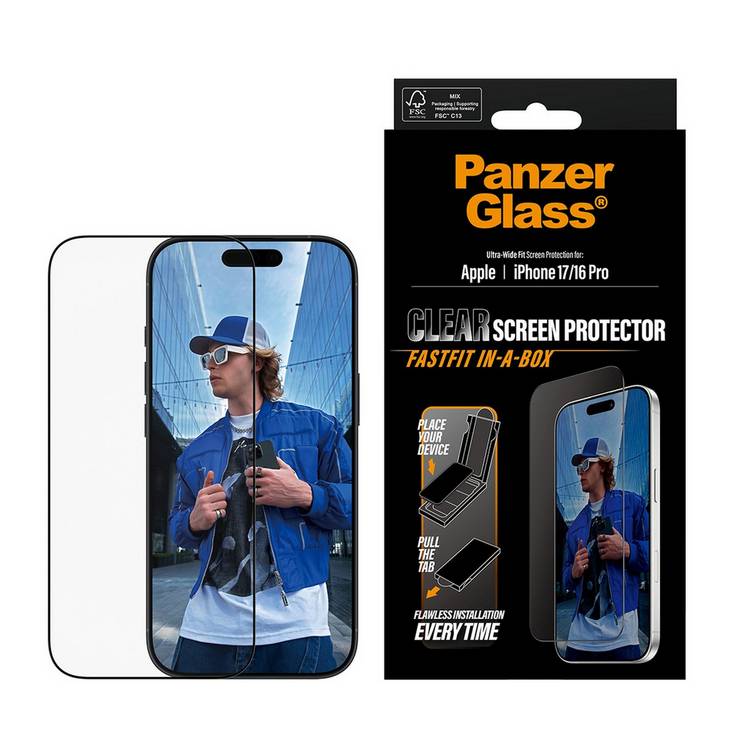 PanzerGlass FastFit screen protector for iPhone 17/16 Pro, imported from the UK