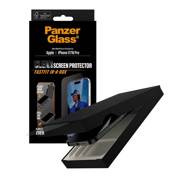 PanzerGlass FastFit screen protector for iPhone 17/16 Pro, imported from the UK