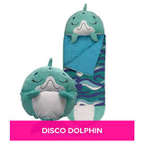 Happy Nappers Disco Dolphin large sleeping bag toy, UK version