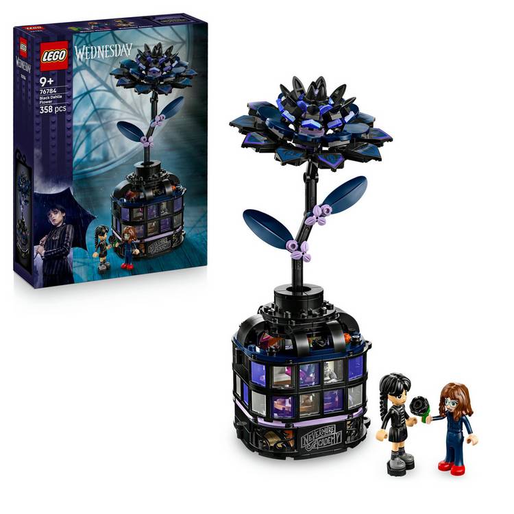LEGO Wednesday black dahlia flower toy with mini dolls 358 pieces, UK version