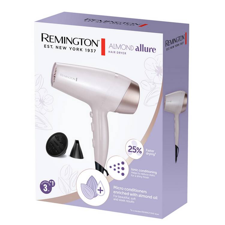Remington Almond Allure hair dryer with diffuser and concentrator, British product