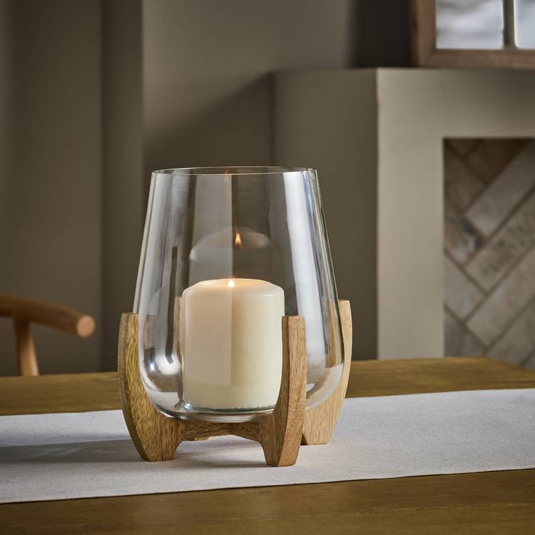 Habitat small hurricane candle holder with wooden legs, UK version
