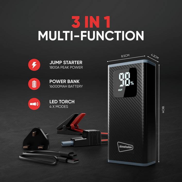 Streetwize 3-in-1 jump starter 16000mAh, imported from the UK