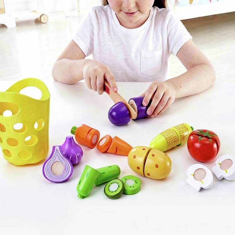 Chad Valley wooden veg set with hook-and-loop fastenings (British brand)