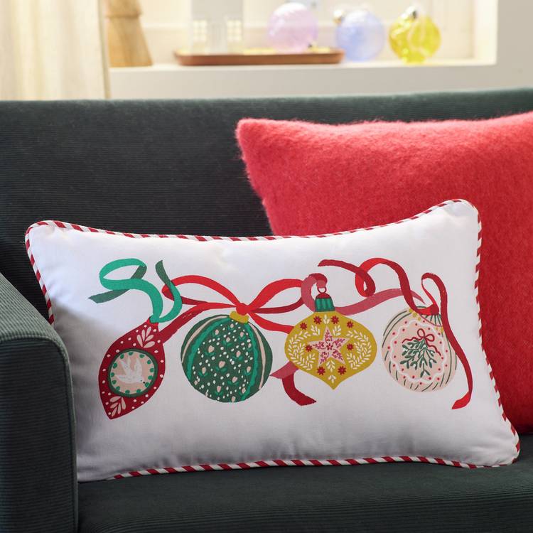 Argos Home bauble printed cushion 50x30cm, imported from the UK