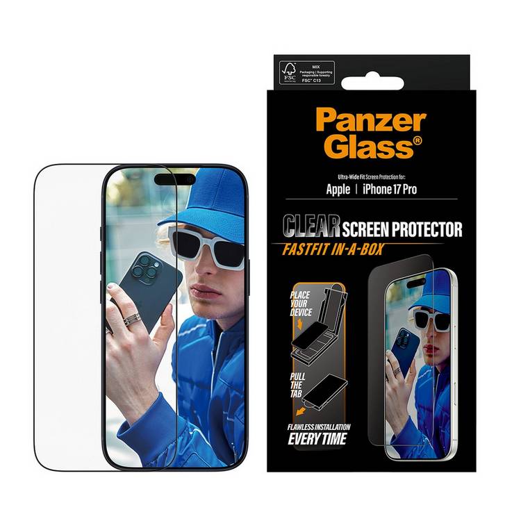 PanzerGlass FastFit screen protector for iPhone 17 Pro, imported from the UK