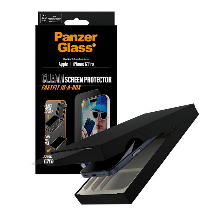 PanzerGlass FastFit screen protector for iPhone 17 Pro, imported from the UK
