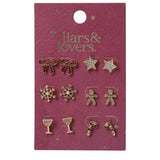 Liars & Lovers Christmas motif stud earrings set, UK version