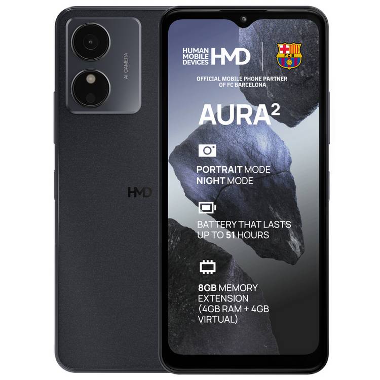 HMD Aura2 mobile phone 128GB Midnight Black - British product