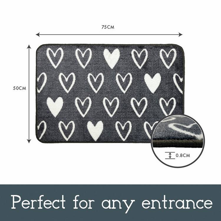 Mighty Mats doormat grey hearts 50x75cm, imported from the UK