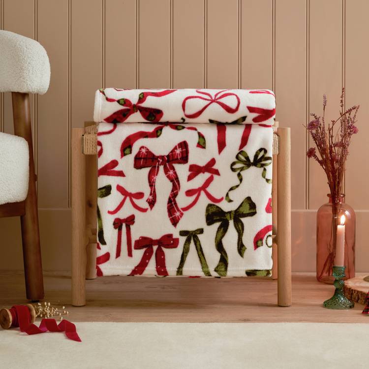 furn fleece throw Festive Bows White 140x180cm (British brand)
