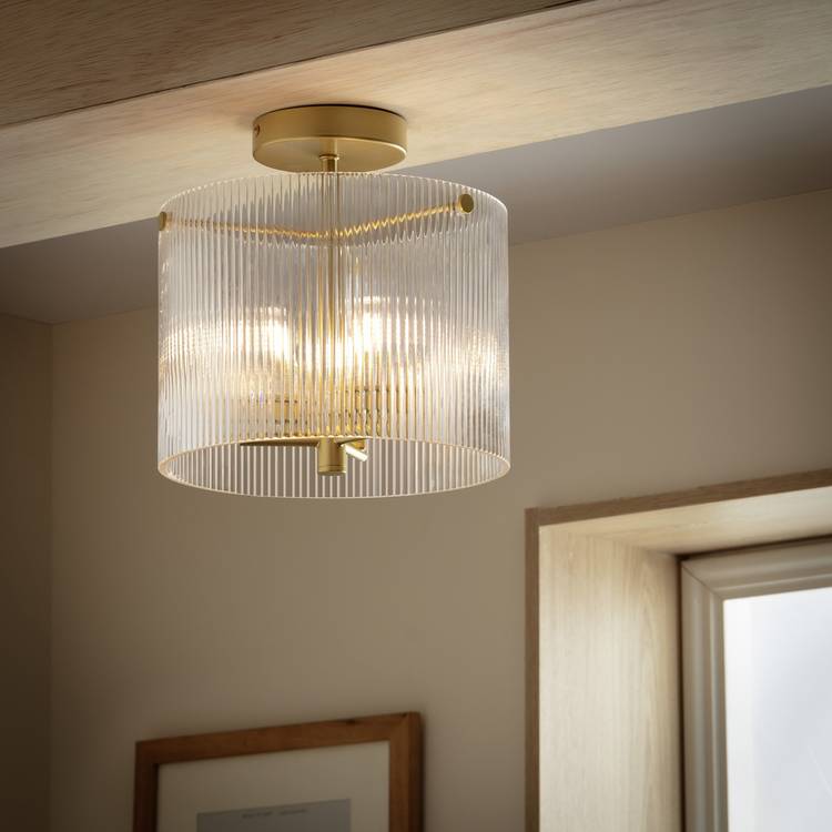 Argos Home ribbed glass flush ceiling light in brass, UK version