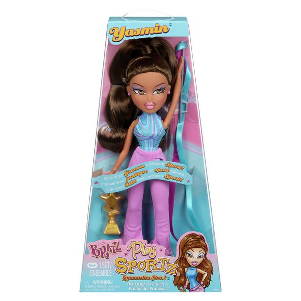 Bratz Yasmin Gym Fashion Doll with ribbon and stand, imported from the UK