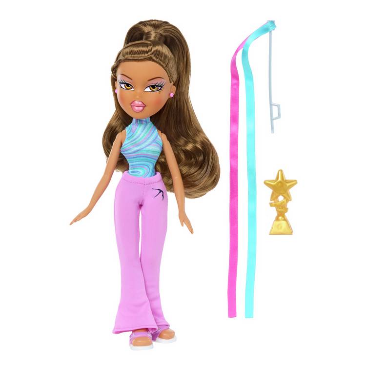 Bratz Yasmin Gym Fashion Doll with ribbon and stand, imported from the UK