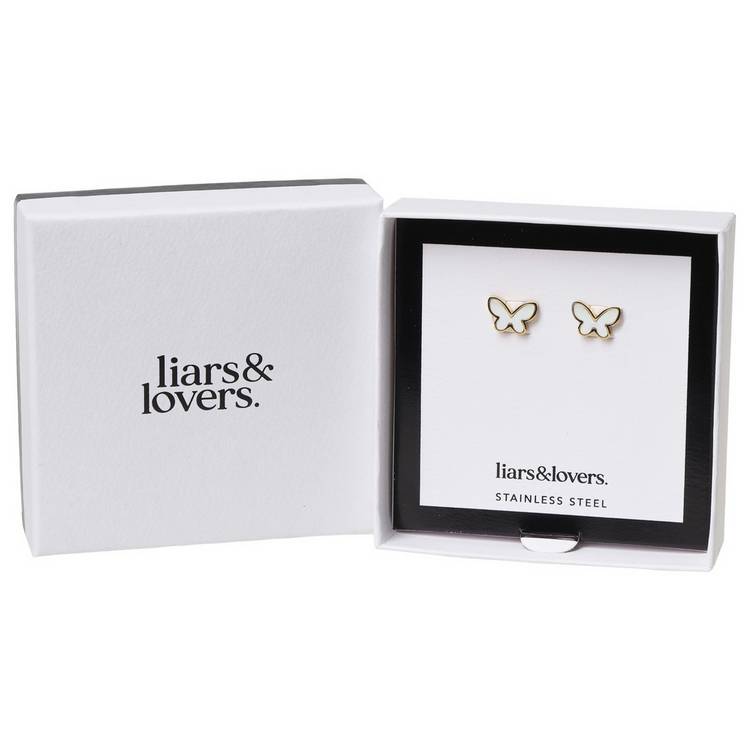 Liars & Lovers gold butterfly stud earrings - British product