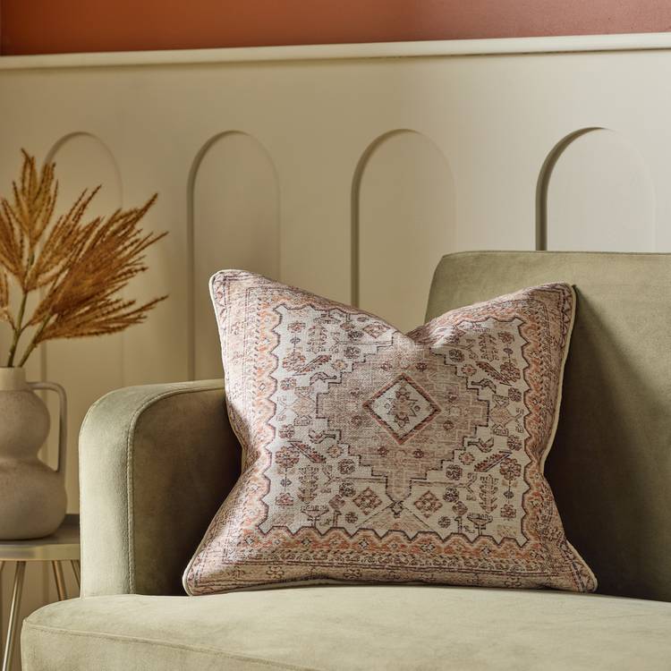 Habitat chenille cushion tapestry print cream 50x50cm, imported from the UK
