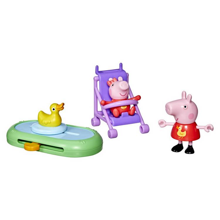 Peppa Pig toy set featuring Peppa and Evie in duck outfits - British product
