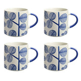 Habitat blue leaf stoneware mugs set of 4 - British product