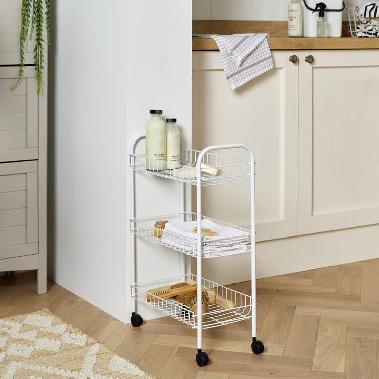 Home 3-tier kitchen storage trolley white, UK version