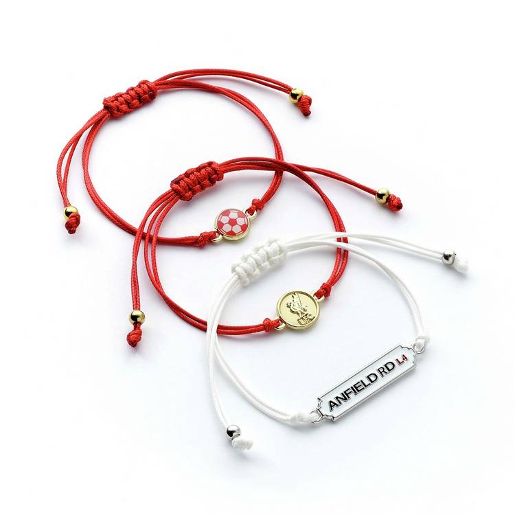 Liverpool FC friendship bracelet set with adjustable cord bracelets and team emblems, imported from the UK