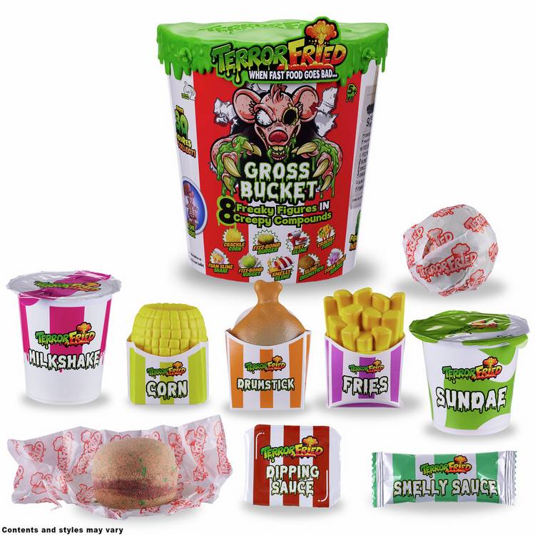 Terror Fried Gross Bucket Playset toy with sensory snacks, imported from the UK
