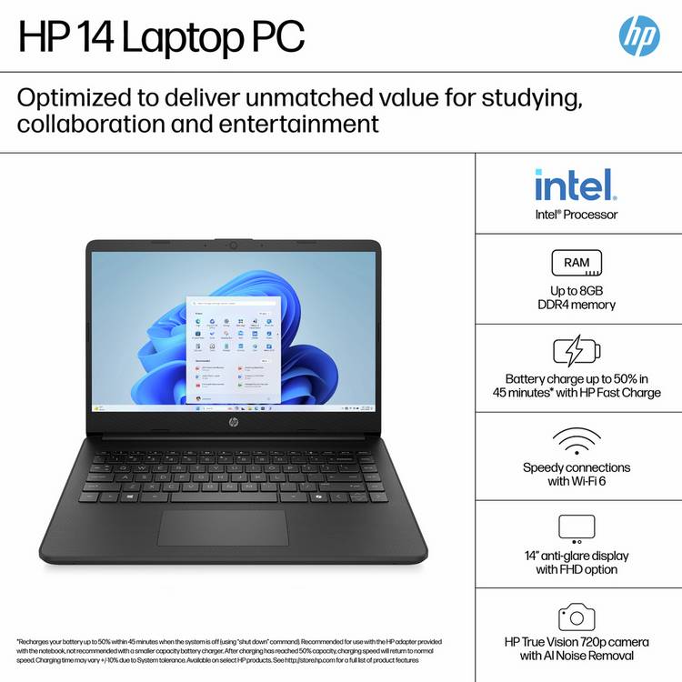 HP 14in laptop Intel Core 4GB 128GB, imported from the UK