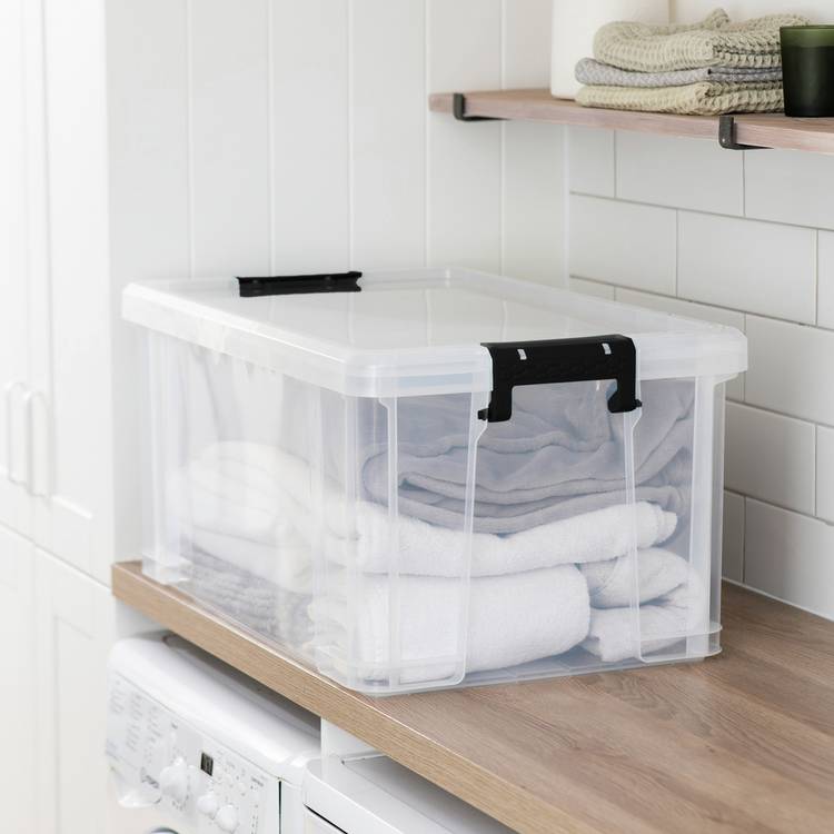 Strata Stackmaster 70L plastic storage box black, imported from the UK