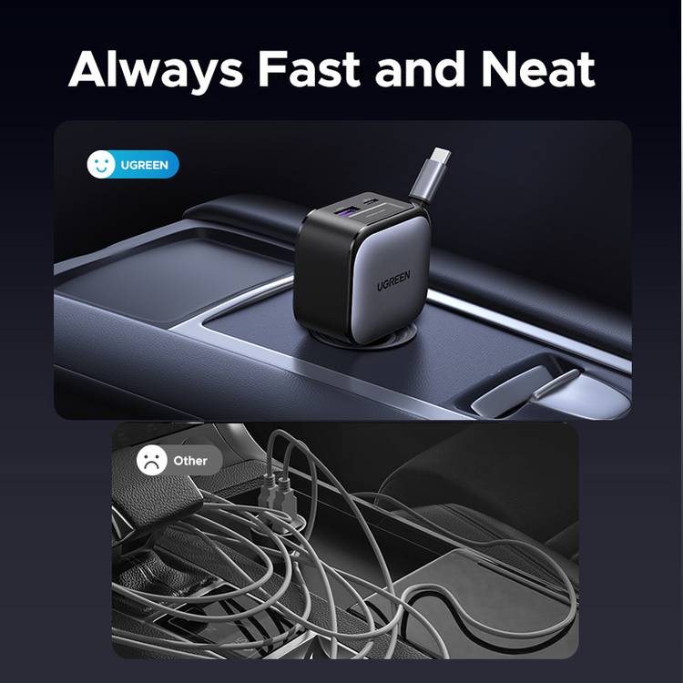 UGREEN 90W car charger with retractable USB-C cable (British brand)