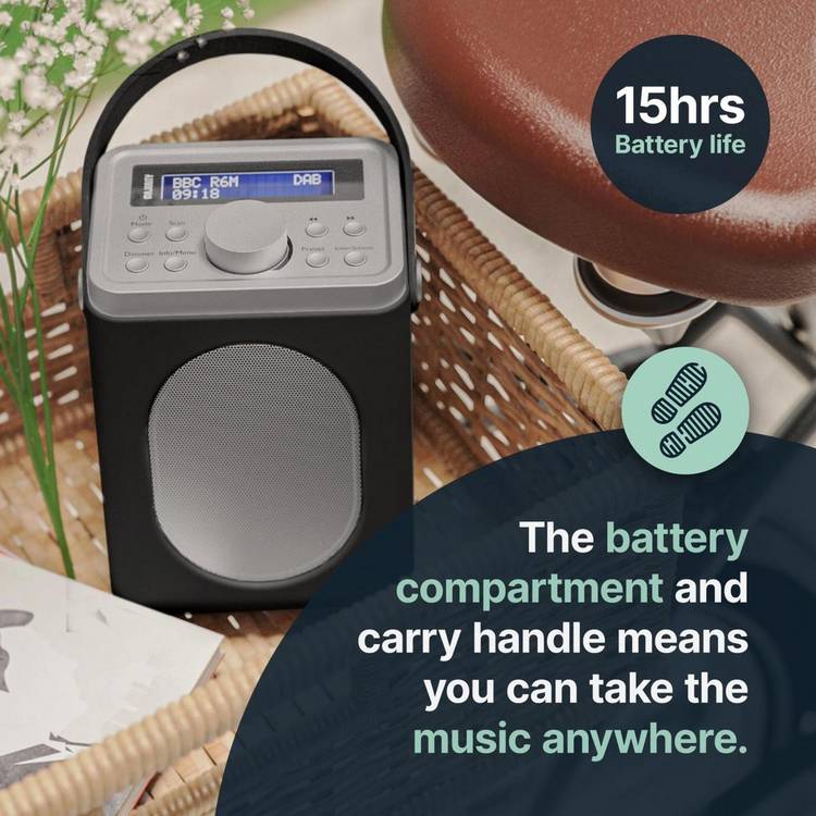 Majority Little Shelford portable DAB radio black grey, imported from the UK