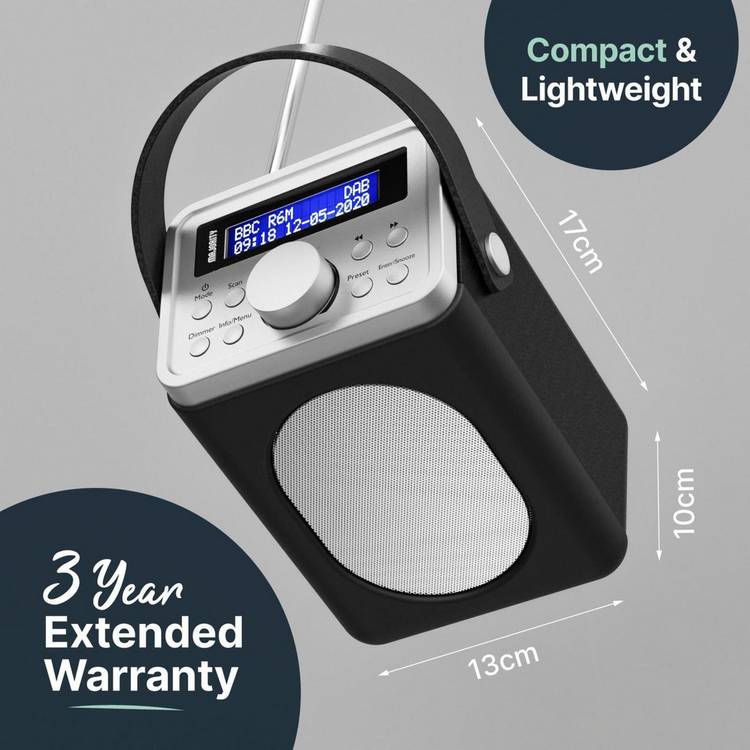 Majority Little Shelford portable DAB radio black grey, imported from the UK